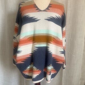 Ott Sweater S/M Aztec Southwestern V Neck Pullover Pockets